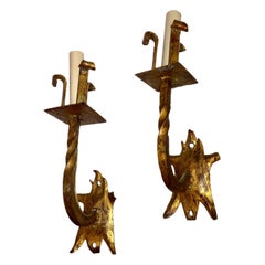 Vintage Set of Gilt Iron Single Light Sconces, Sold in Pairs