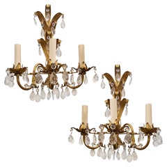 Set of Gilt Metal and Crystal Sconces, Sold Per Pair