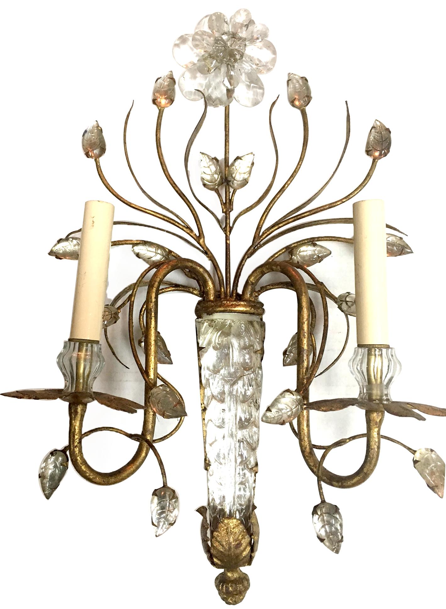 French Set of Gilt Metal and Molded Glass Sconces, Sold Per Pair For Sale