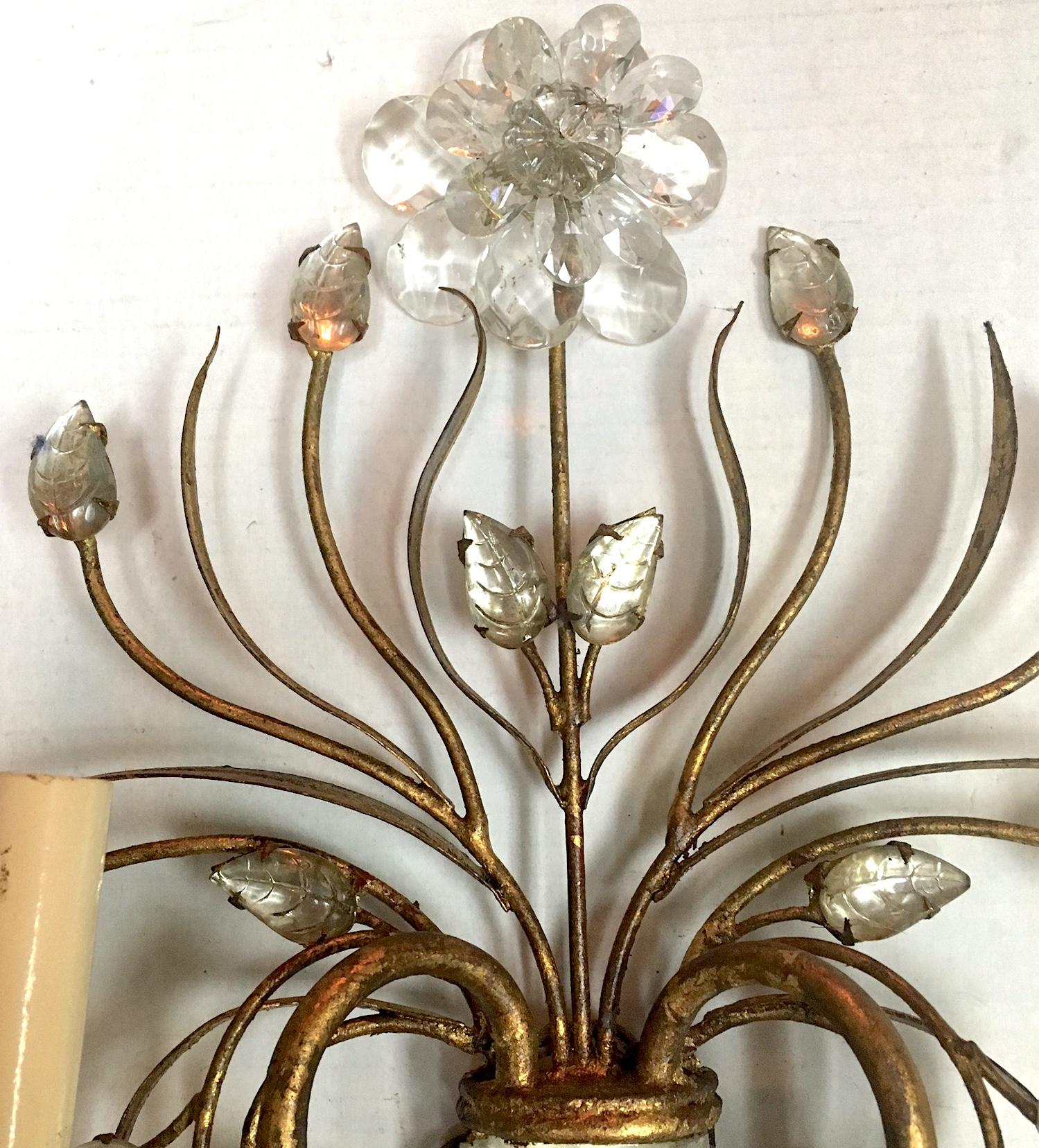 Set of Gilt Metal and Molded Glass Sconces, Sold Per Pair In Good Condition For Sale In New York, NY