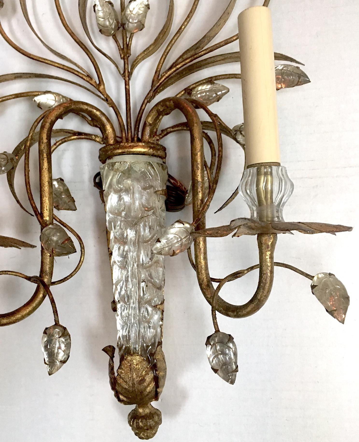Mid-20th Century Set of Gilt Metal and Molded Glass Sconces, Sold Per Pair For Sale