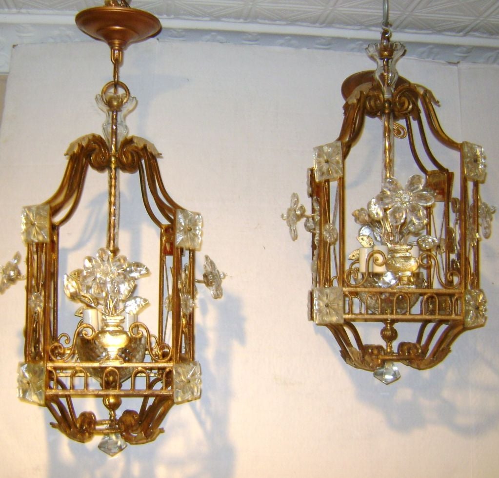 French Set of Gilt Metal & Glass Lanterns, Sold Individually For Sale