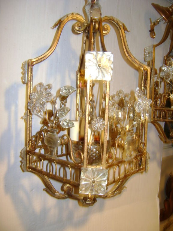Mid-20th Century Set of Gilt Metal & Glass Lanterns, Sold Individually For Sale