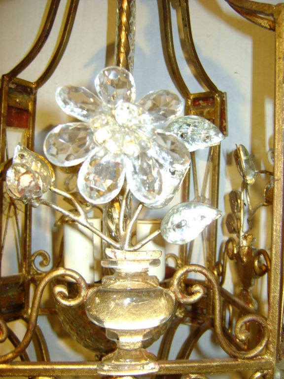 Crystal Set of Gilt Metal & Glass Lanterns, Sold Individually For Sale