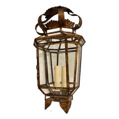 Set of Gilt Metal Lantern Sconces with Mirrored Back, Sold in Pairs
