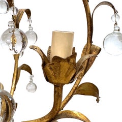 Set of Gilt Metal Light Fixtures with Pendants, Sold Individually