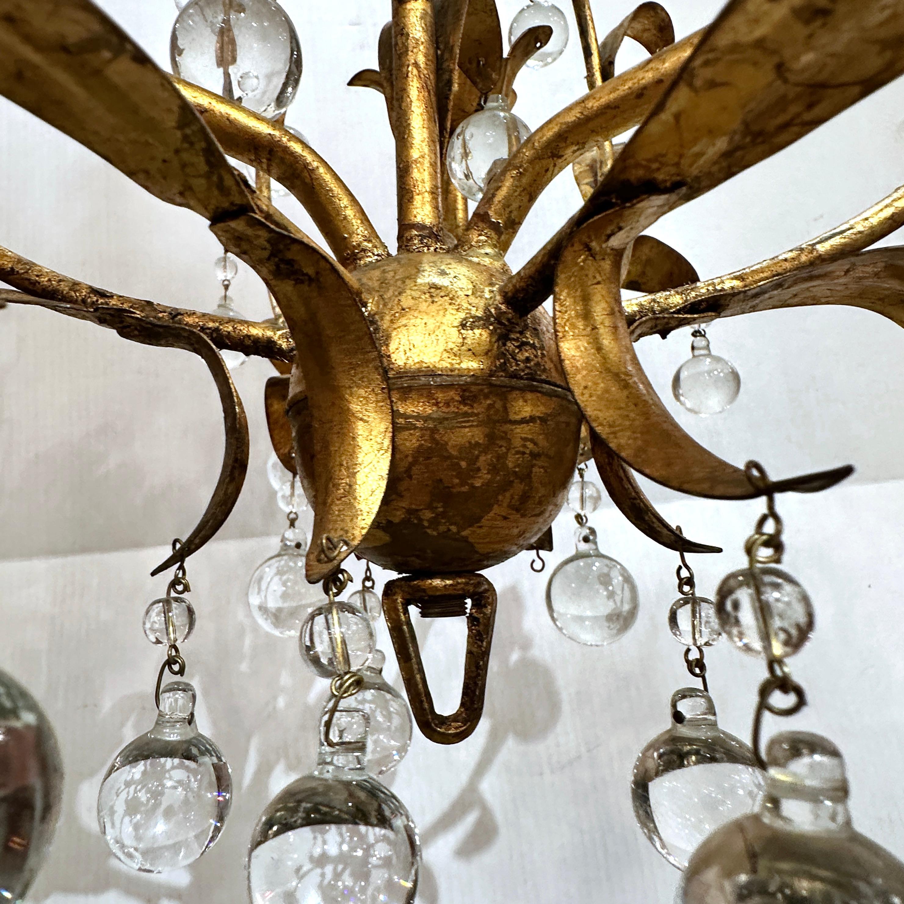 Mid-20th Century Set of Gilt Metal Light Fixtures with Pendants, Sold Individually