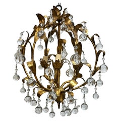 Set of Gilt Metal Light Fixtures with Pendants, Sold Individually