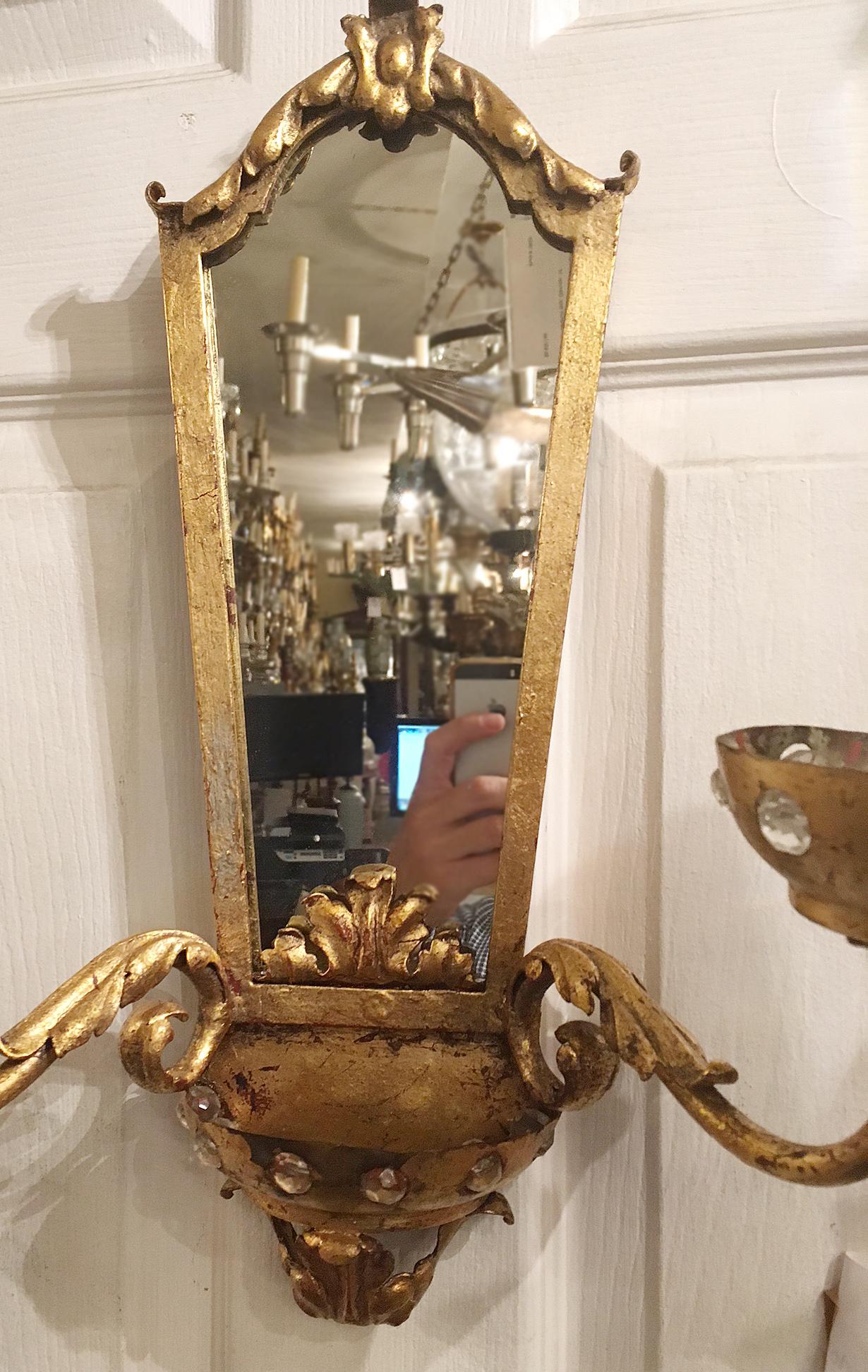 Set of Gilt Metal & Mirror Sconces, Sold Per Pair In Good Condition For Sale In New York, NY