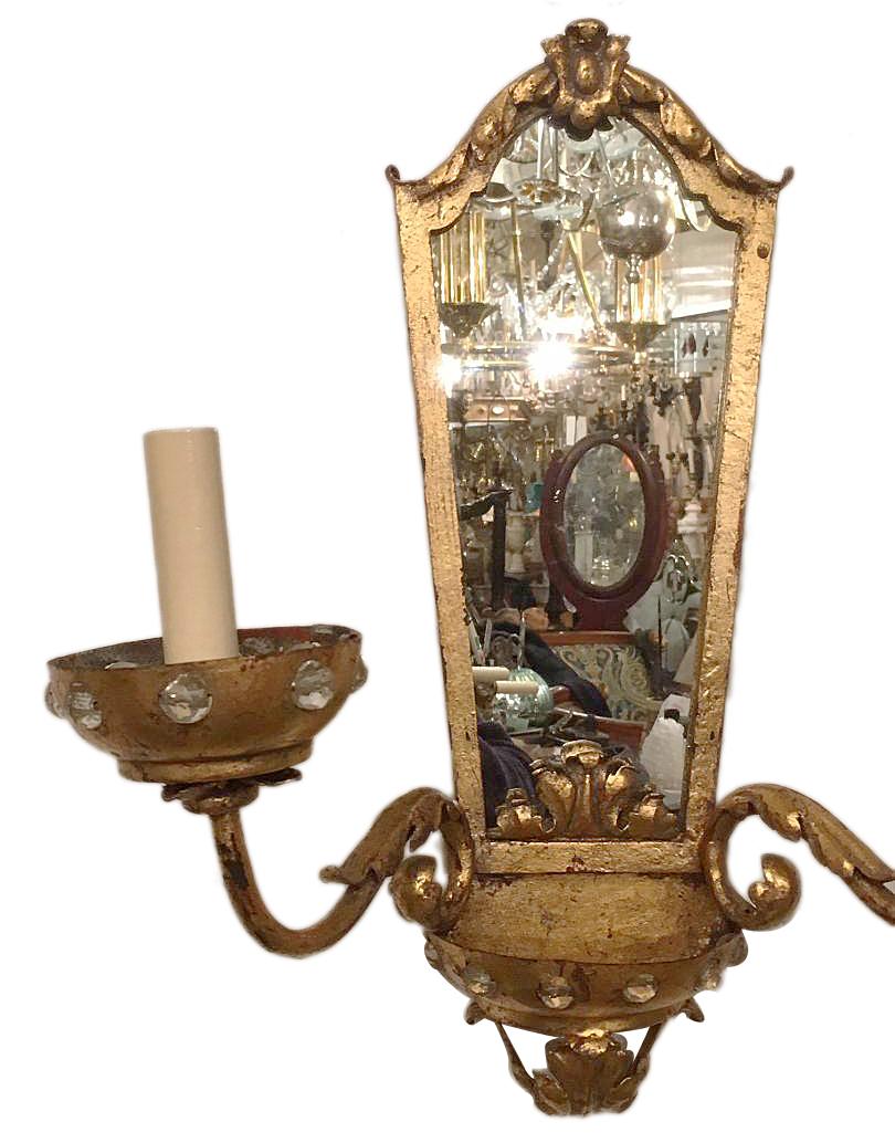 Mid-20th Century Set of Gilt Metal & Mirror Sconces, Sold Per Pair For Sale