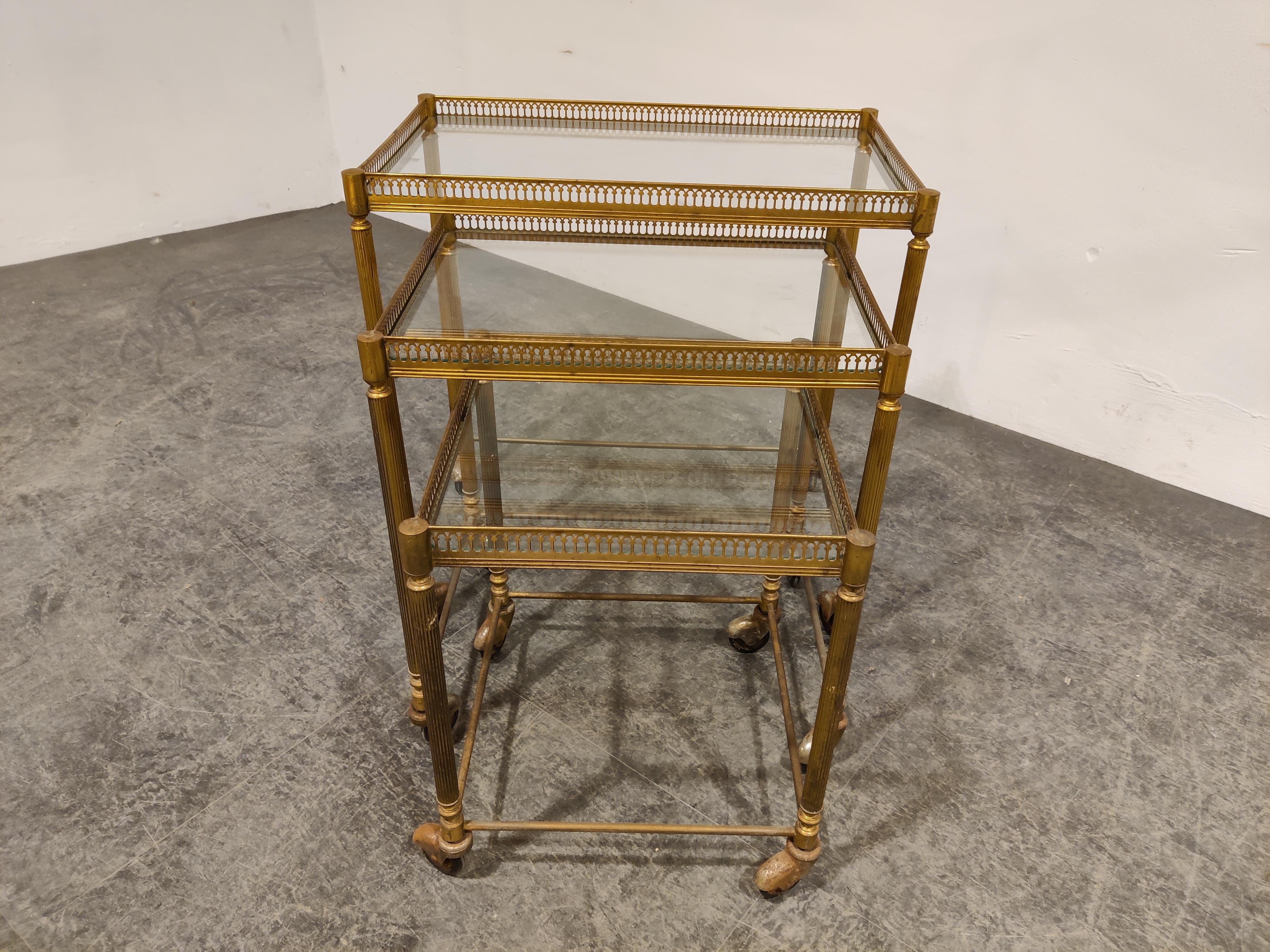 French Set of Gilt Metal Neoclassical Nesting Tables, 1950s