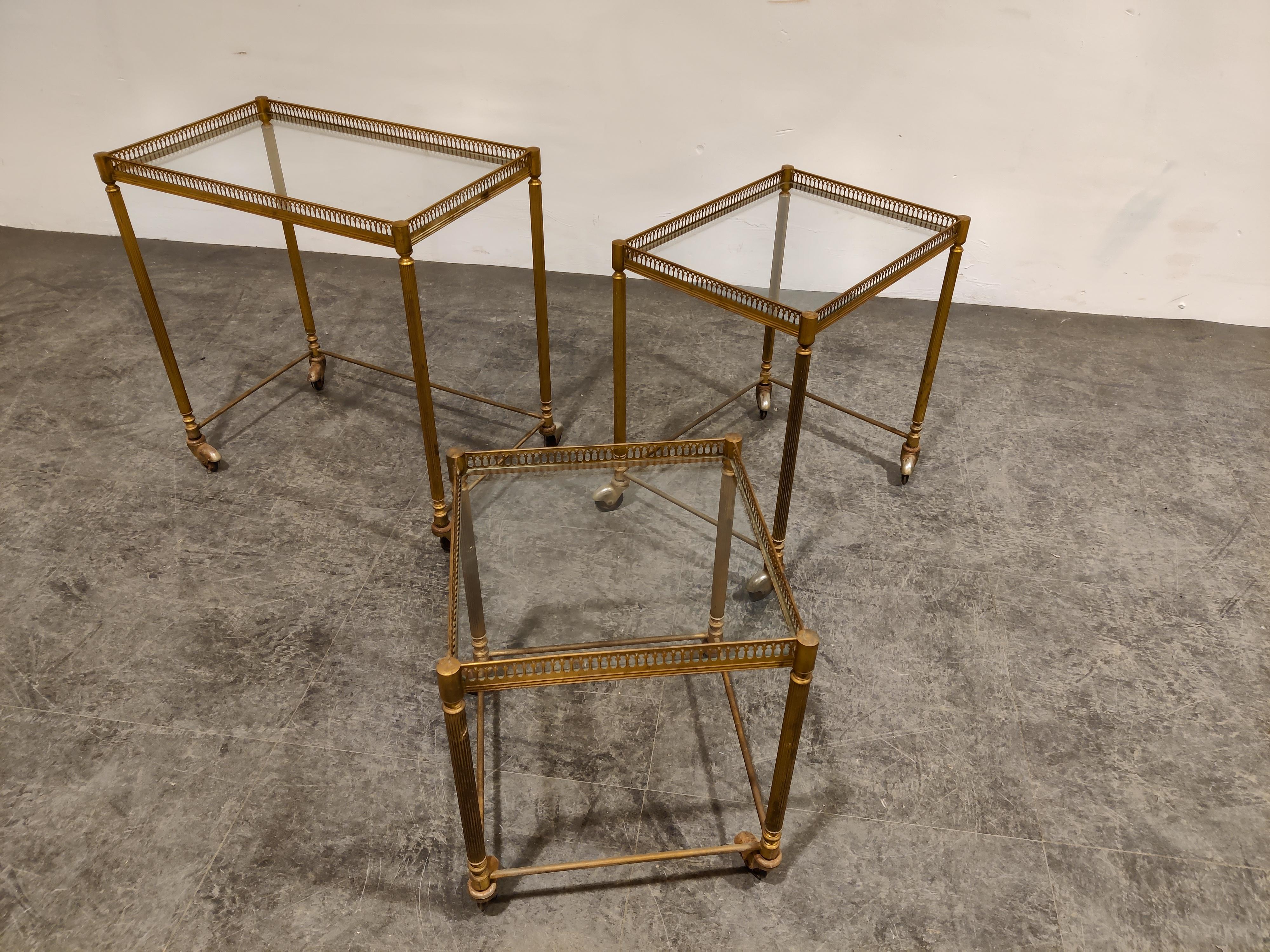 Mid-20th Century Set of Gilt Metal Neoclassical Nesting Tables, 1950s