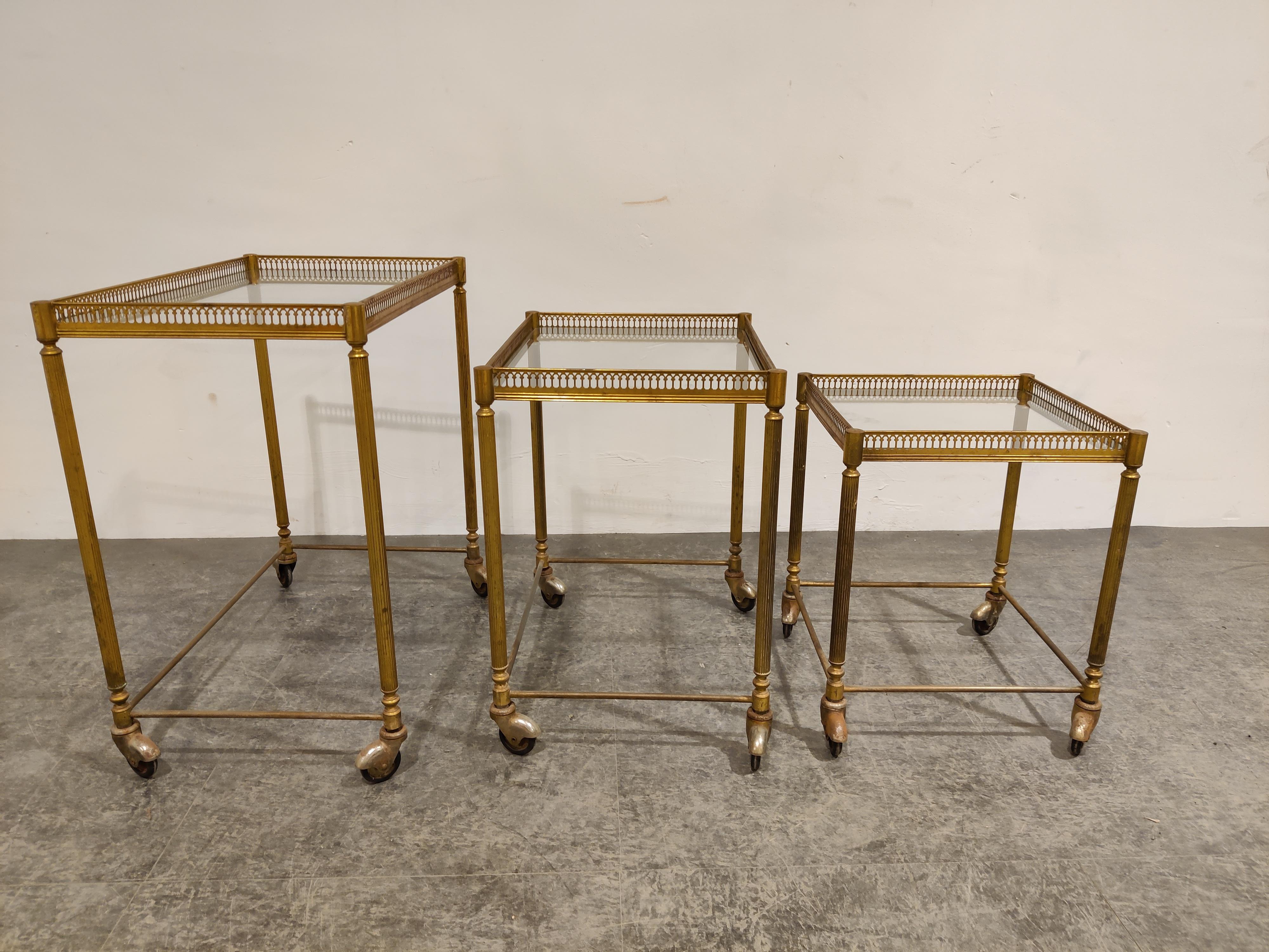 Set of Gilt Metal Neoclassical Nesting Tables, 1950s 1