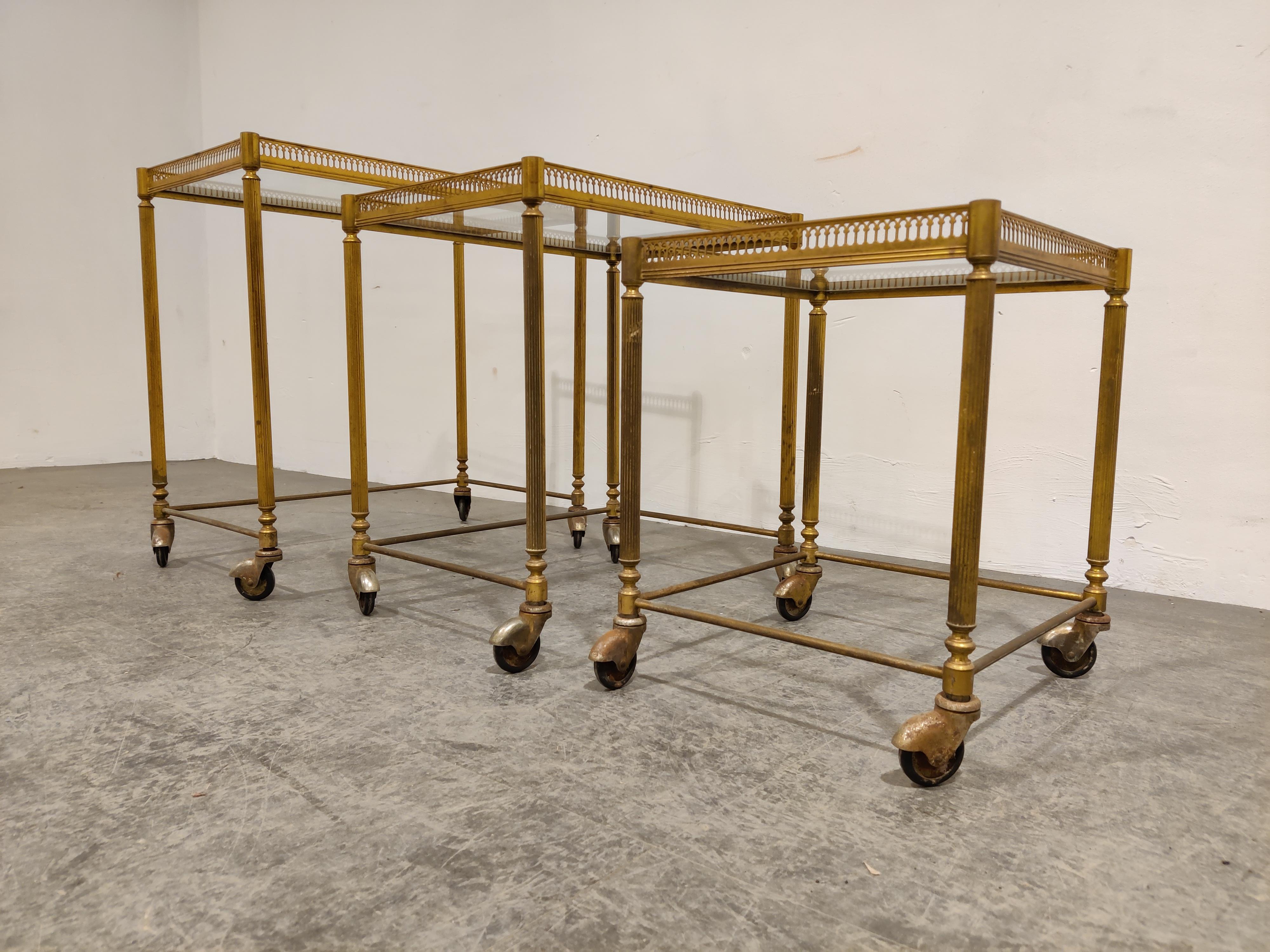 Set of Gilt Metal Neoclassical Nesting Tables, 1950s 2