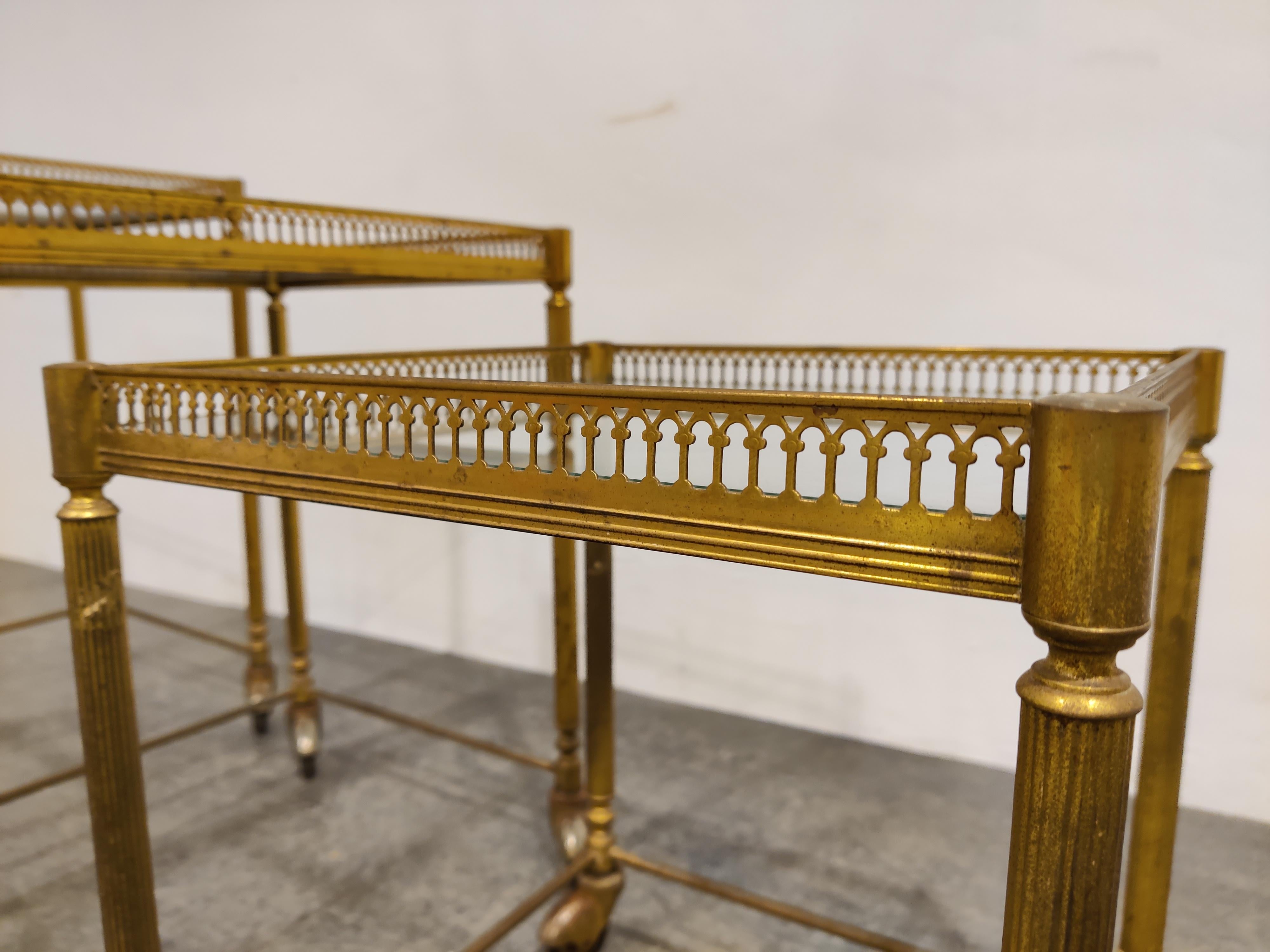Set of Gilt Metal Neoclassical Nesting Tables, 1950s 4
