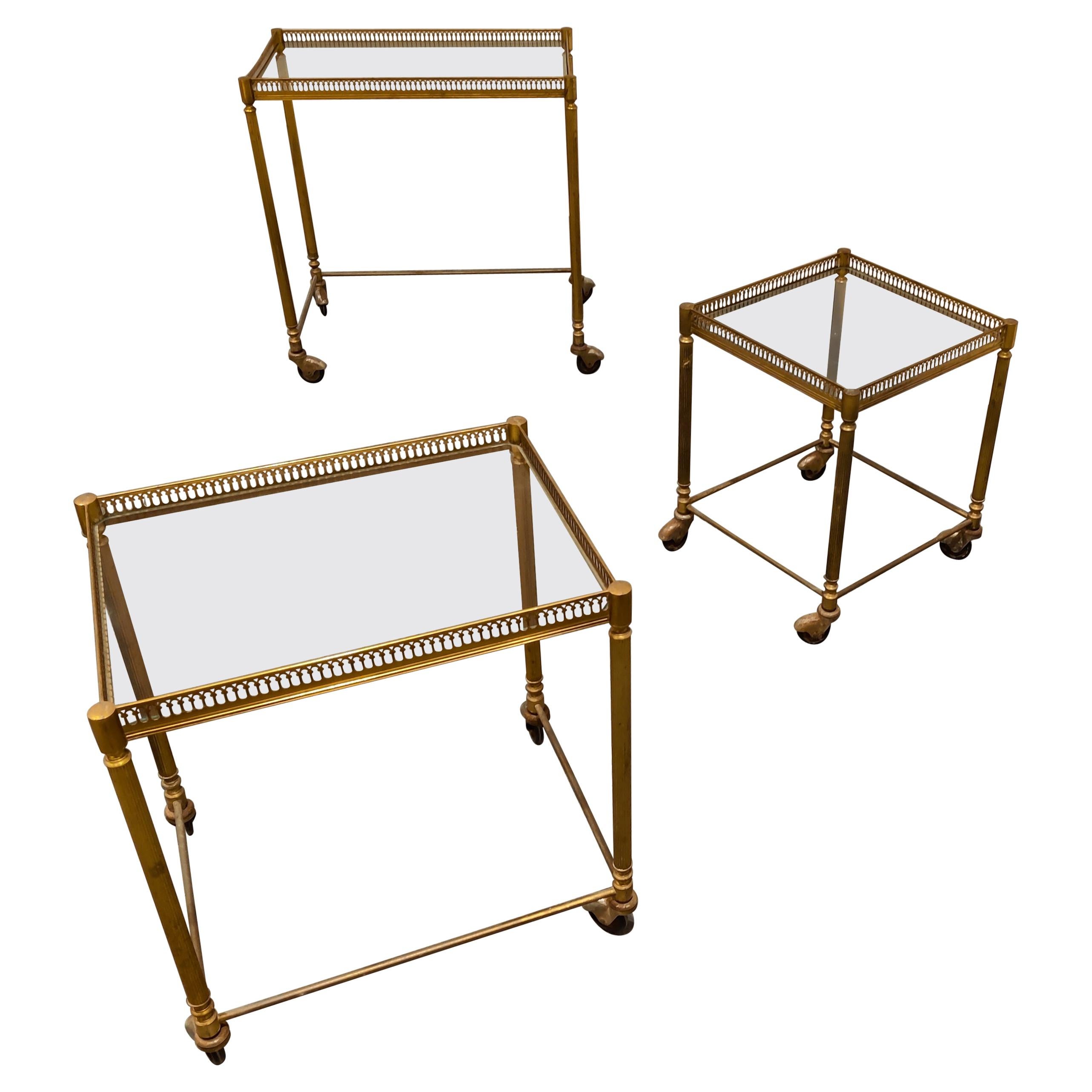 Set of Gilt Metal Neoclassical Nesting Tables, 1950s