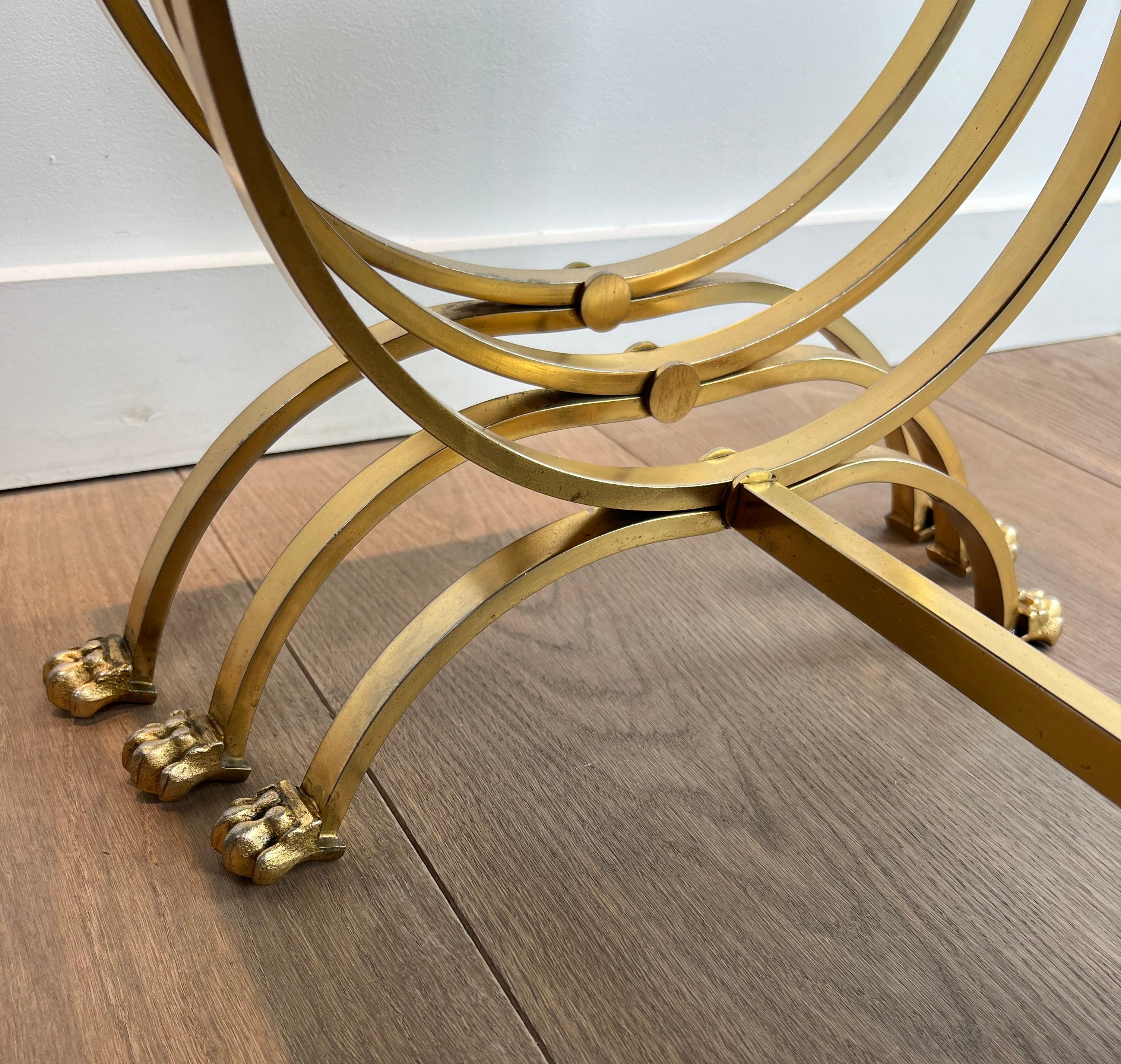 Set of Gilt Metal Nesting Tables with Claw Feet & Leather Tops by Maison Jansen For Sale 10