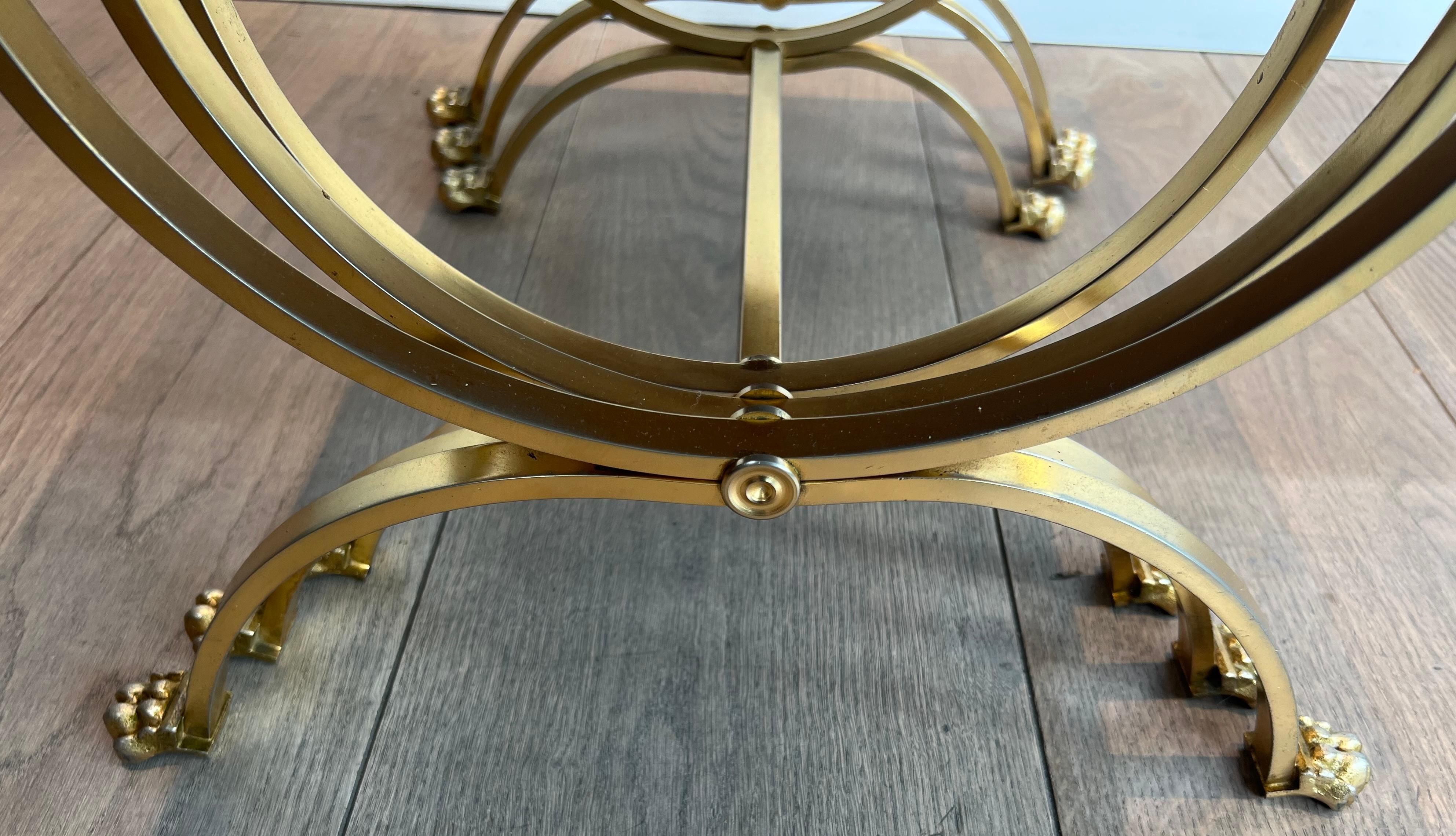 Set of Gilt Metal Nesting Tables with Claw Feet & Leather Tops by Maison Jansen For Sale 11