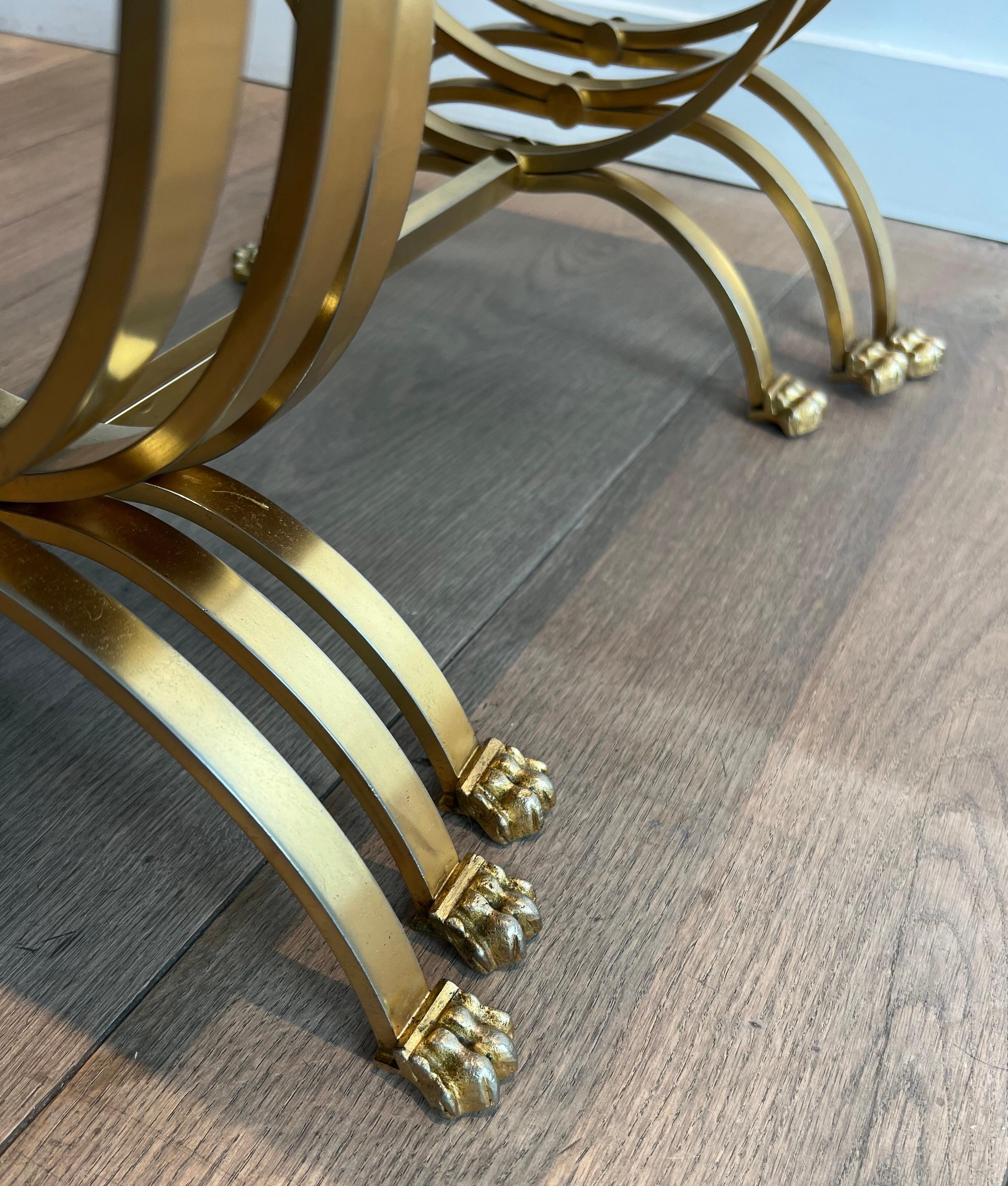 Set of Gilt Metal Nesting Tables with Claw Feet & Leather Tops by Maison Jansen For Sale 12