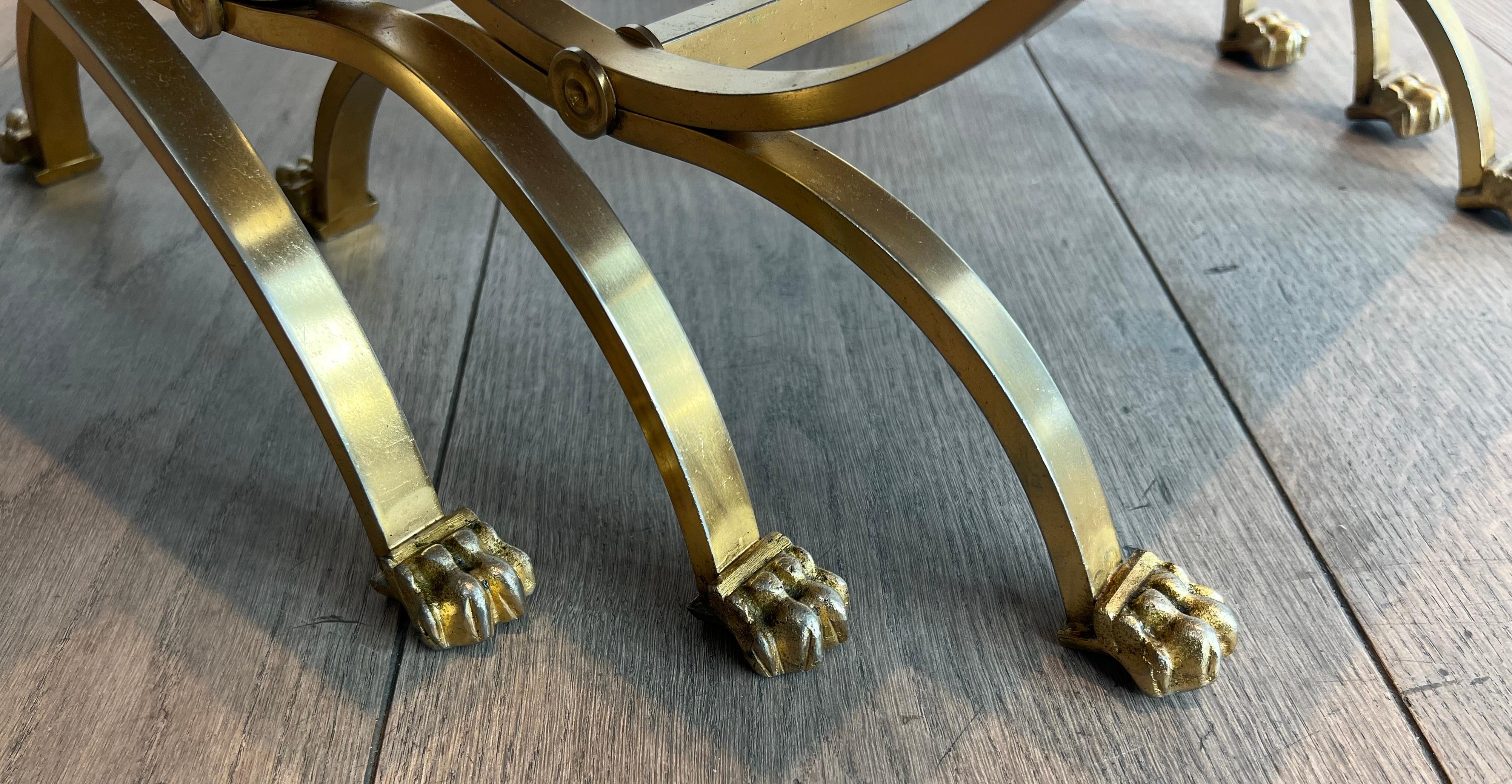 Set of Gilt Metal Nesting Tables with Claw Feet & Leather Tops by Maison Jansen For Sale 13