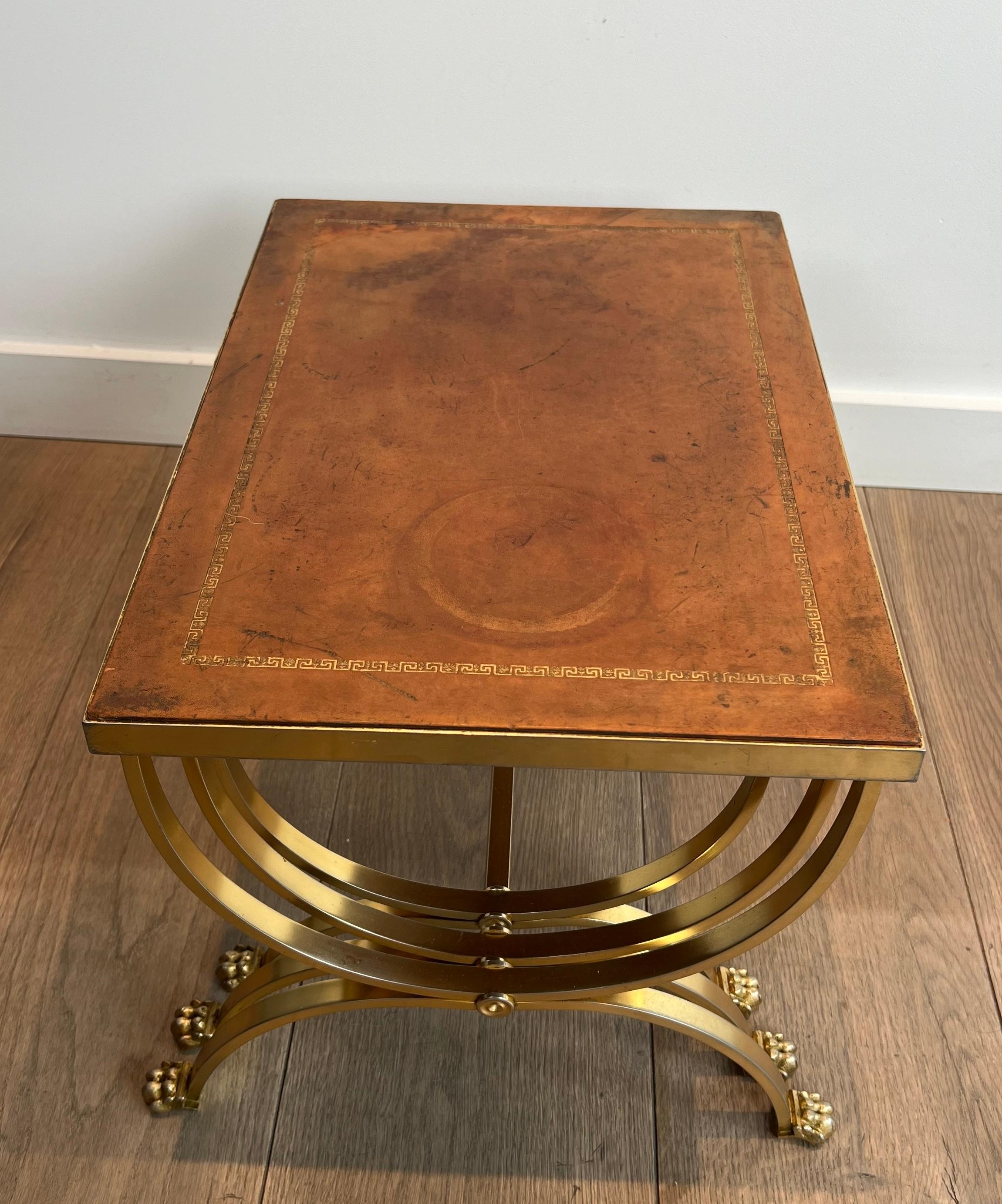 Set of Gilt Metal Nesting Tables with Claw Feet & Leather Tops by Maison Jansen For Sale 14