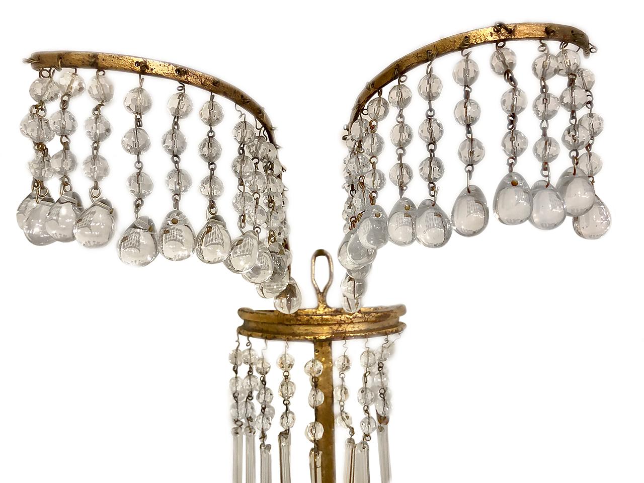 Beaded Set of Gilt Metal Sconces and Glass Drop Sconces, Sold Per Pair For Sale