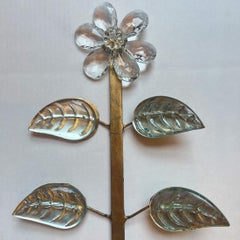 Set of Gilt Metal Sconces Crystal Leaves and Flowers, Sold per Pair