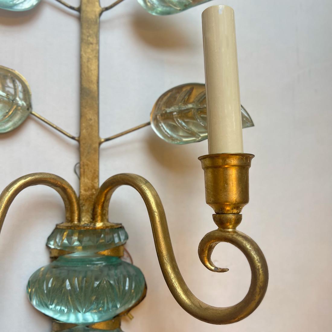 Set of Gilt Metal Sconces Crystal Leaves and Flowers, Sold per Pair For Sale 1