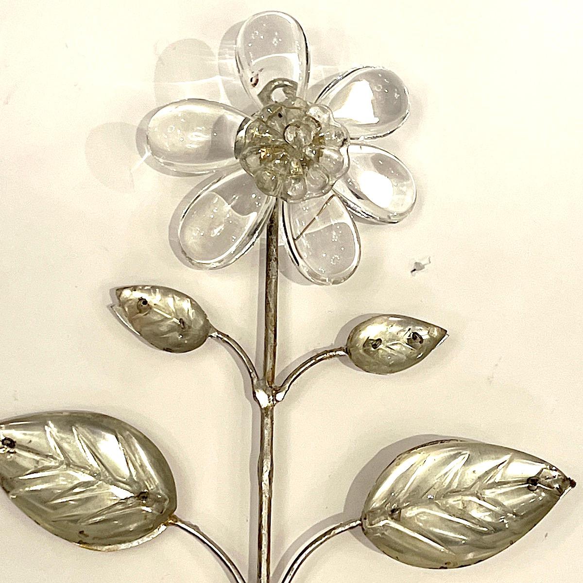 Set of Silver Leaf Sconces with Molded Glass Leaves, Sold Per Pair In Good Condition For Sale In New York, NY