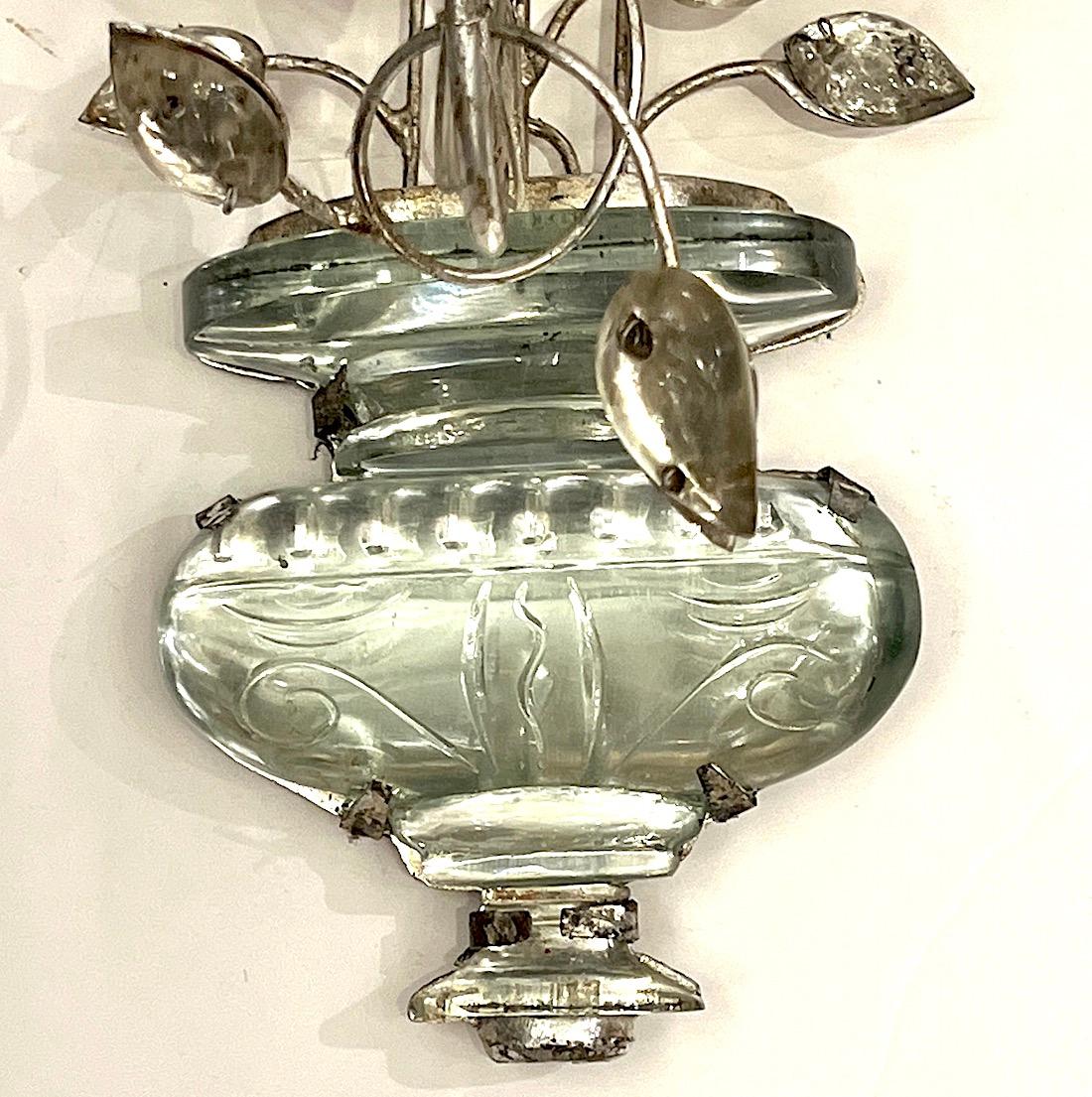 Mid-20th Century Set of Silver Leaf Sconces with Molded Glass Leaves, Sold Per Pair For Sale