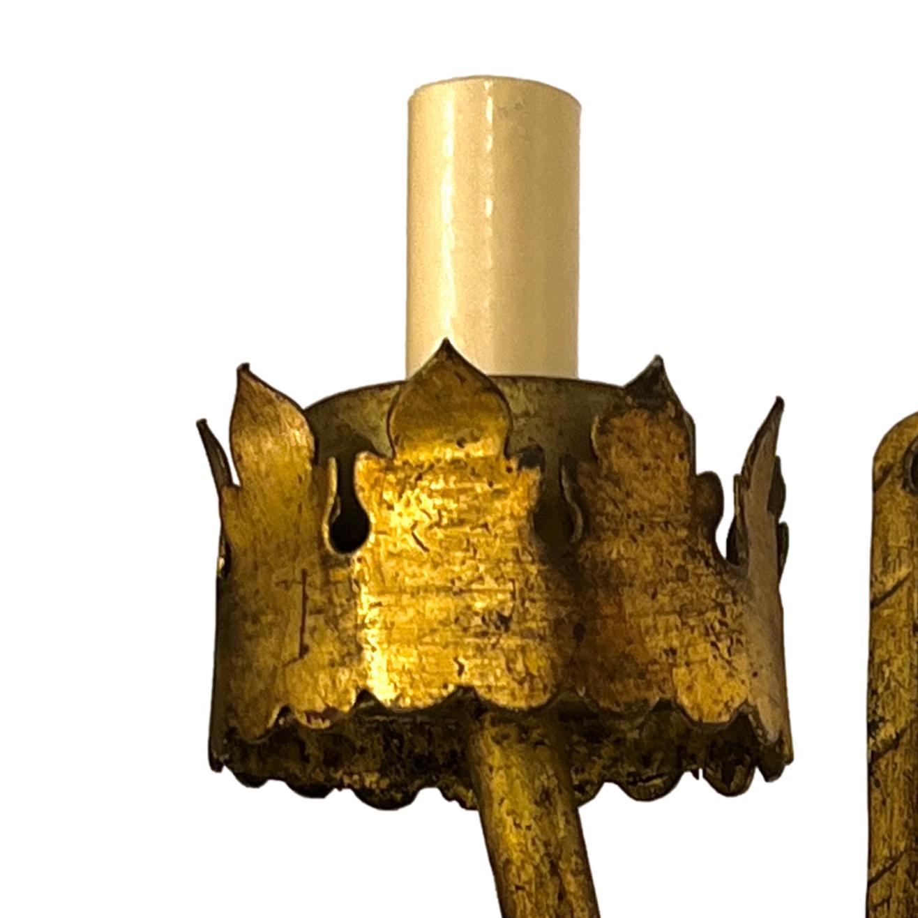 Early 20th Century Set of Gilt Metal Single Light Sconces, Sold Per Pair For Sale