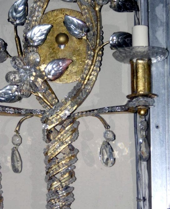 Set of Gilt Sconces with Crystals, Sold Per Pair In Good Condition For Sale In New York, NY