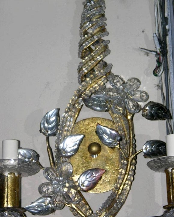 Mid-20th Century Set of Gilt Sconces with Crystals, Sold Per Pair For Sale