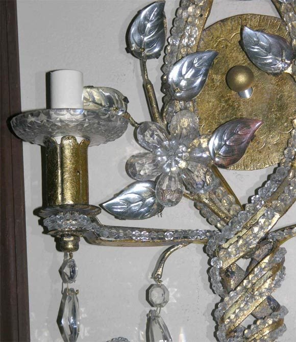 Beads Set of Gilt Sconces with Crystals, Sold Per Pair For Sale