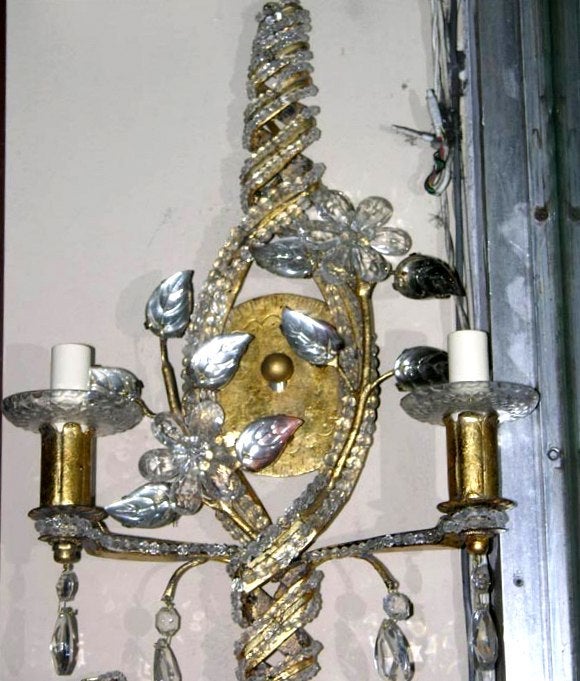 Set of Gilt Sconces with Crystals, Sold Per Pair For Sale 2