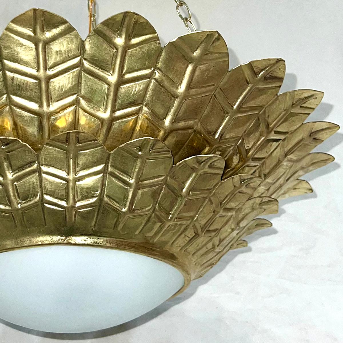 Brass Set of Gilt Sunburst Double-Tiered Light Fixtures. Sold Individually For Sale