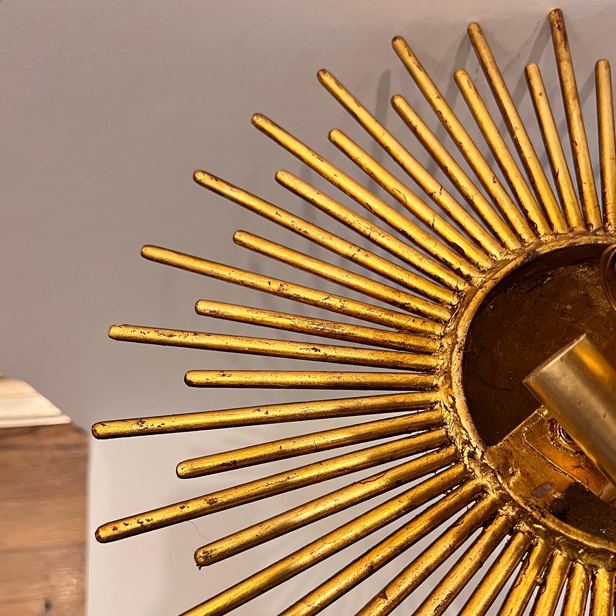 French Set of Gilt Sunburst Light Fixtures, Sold Individually For Sale
