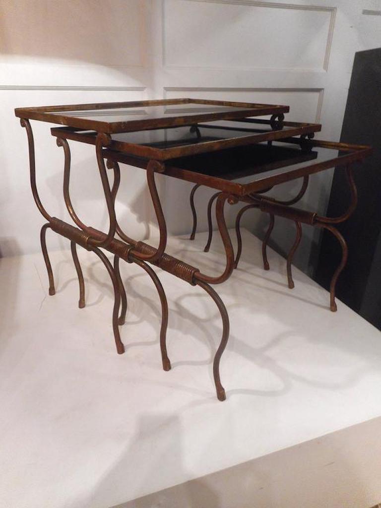 Set of Gilt Wrought Iron Nesting Tables, France, 1940 In Good Condition In Brussels, BE