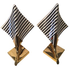 Set of Gilten Metal and Striped Glass Sconces Murano Style