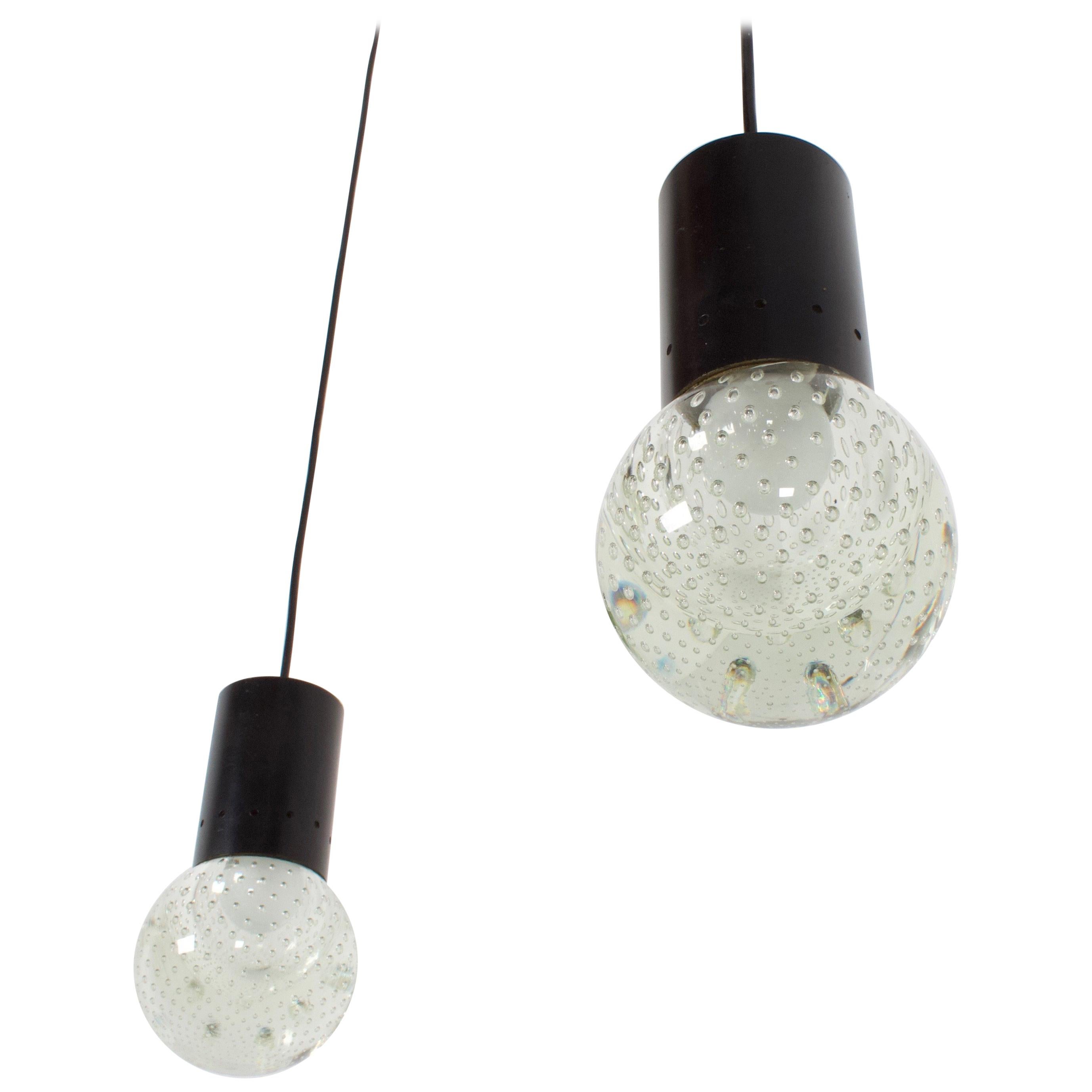 Set of Gino Sarfatti Arteluce Seguso, Bubble Glass Pendant Lamps, 1950s