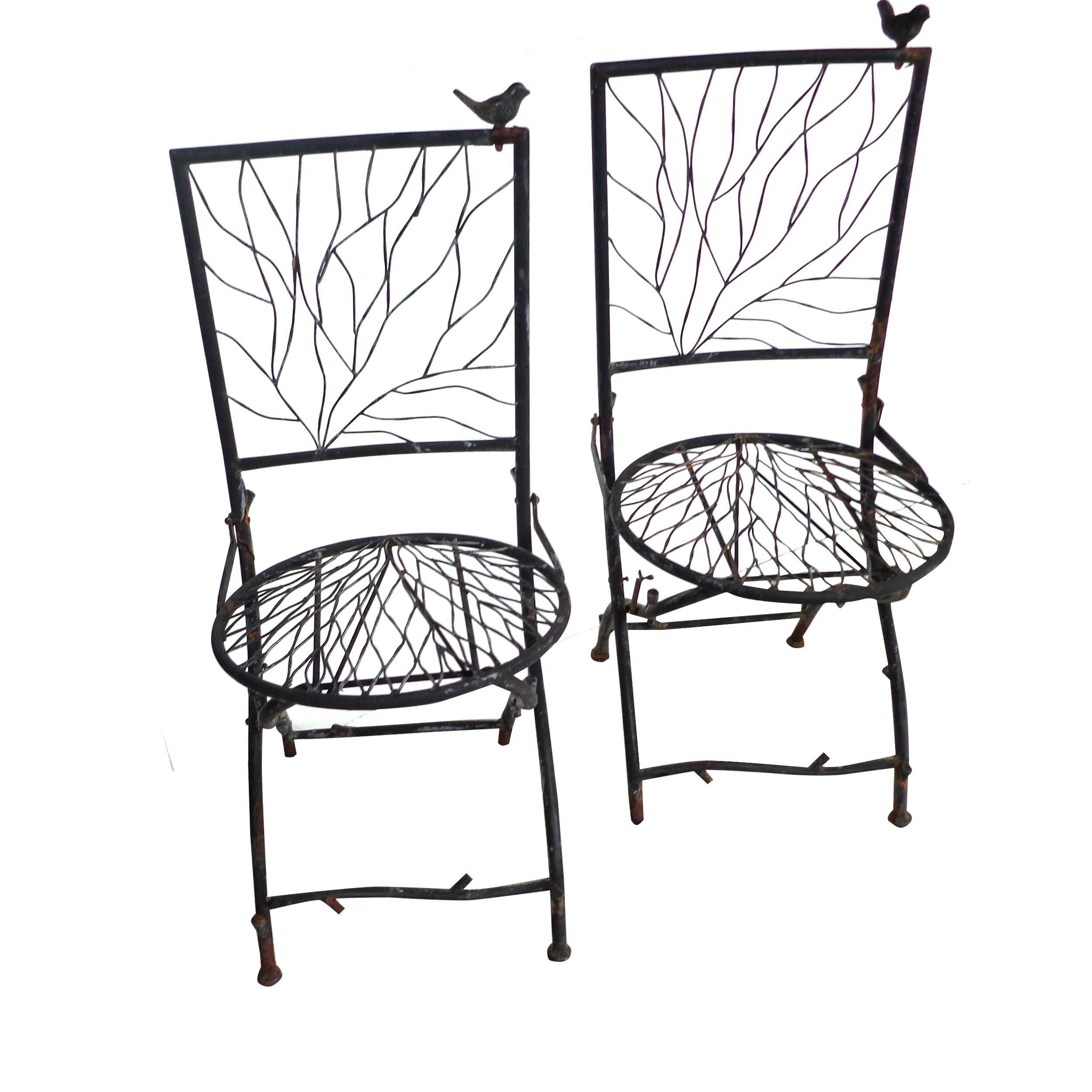Wrought Iron Set of Giocametti Style Bistro Table and Chairs