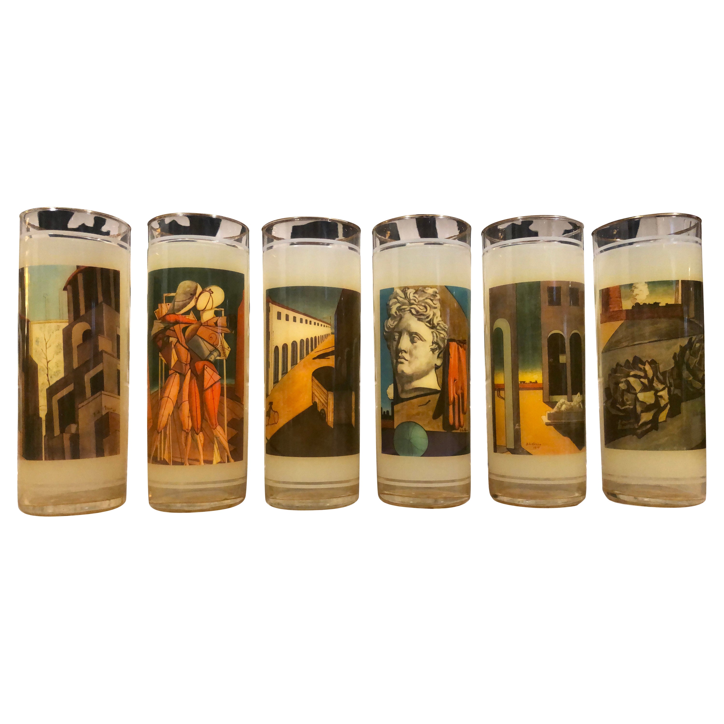 Ensemble de verres à boire Highball d'inspiration Giorgio De Chirico, mi-siècle moderne en vente