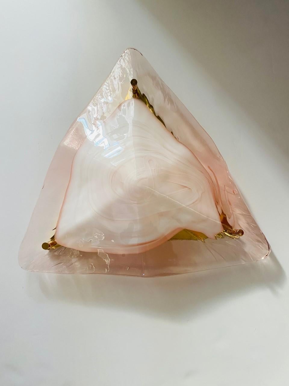 Set of Glamourous 1970s Murano Pink Triangular Sconces by La Murrina In Good Condition In San Diego, CA