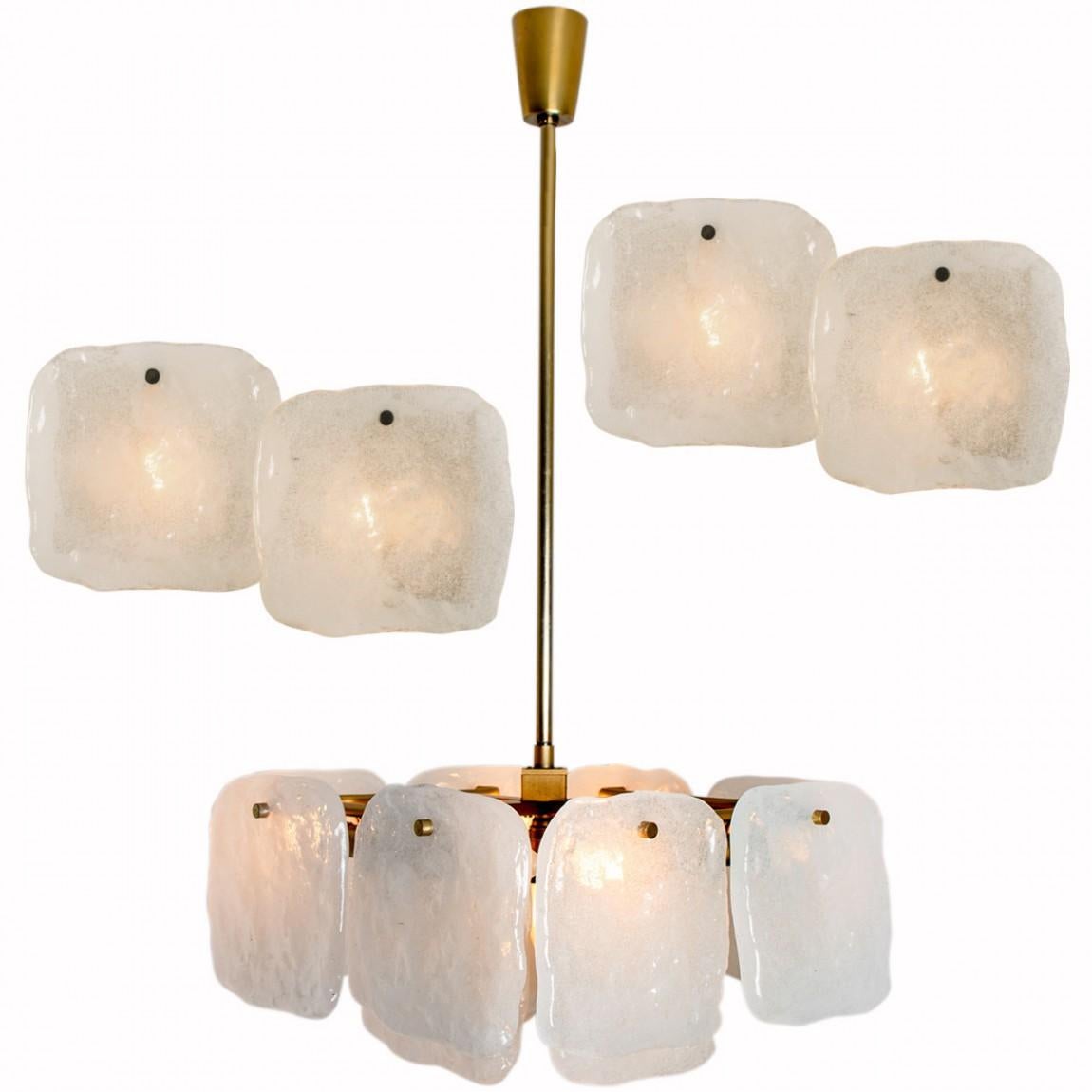 Brushed Set of Glass and Brass Light Fixtures Designed by J.T Kalmar, Austria, 1960s For Sale