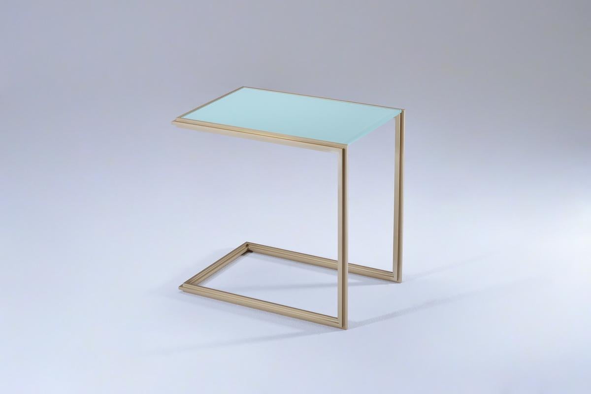 Set of Glass and Natural Brass Occasional Handmade Table, by P.Tendercool For Sale 1
