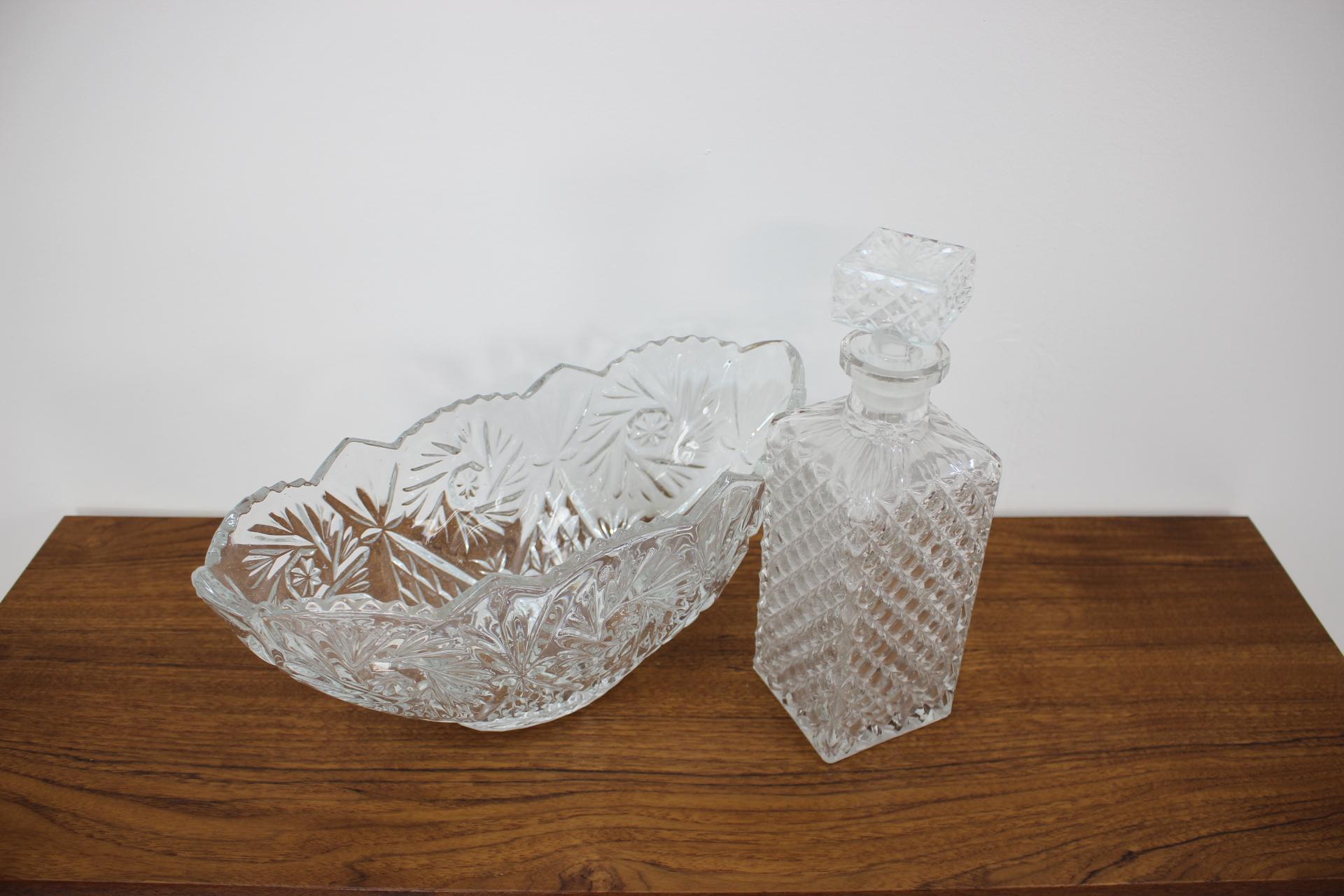 Cut Glass Set of Glass Carafe and Bowl, 1970s For Sale