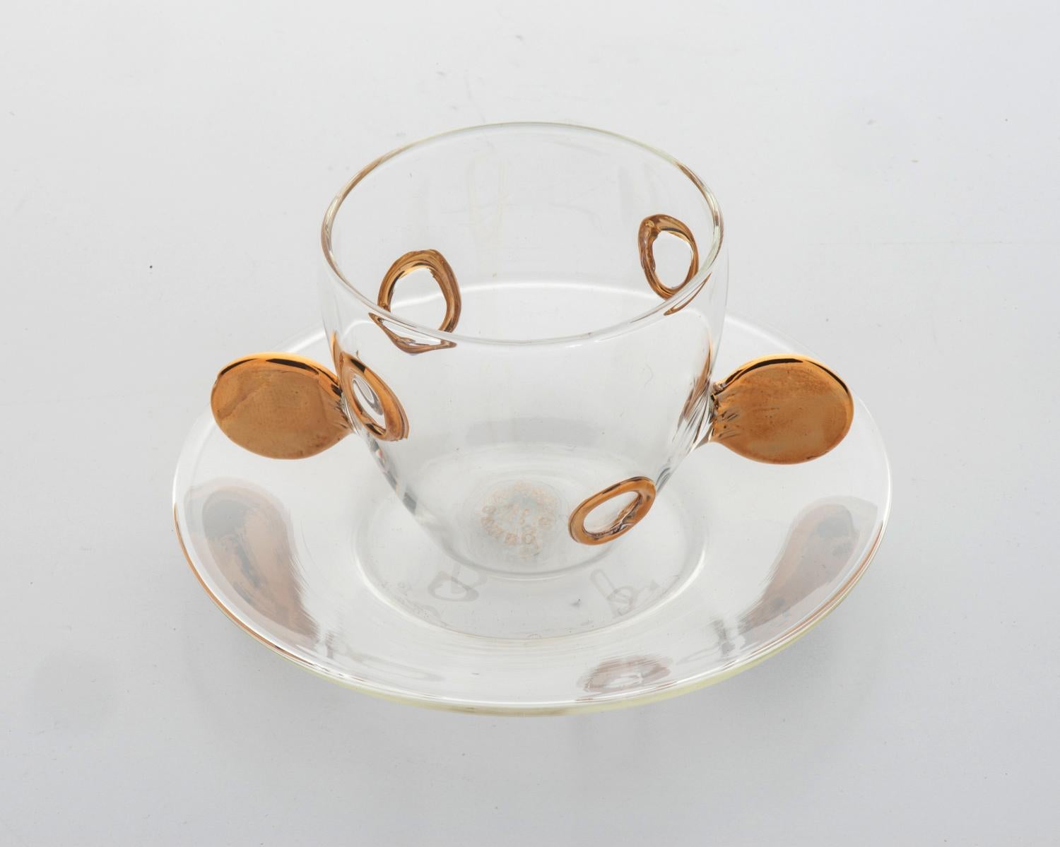 O/4257 - Italian set of eight pretty glass cups for coffee, with golden decorations - by Parise -
little dish: diameter 11 cm.