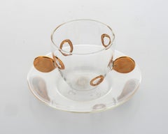 Set of Italian Glass Cups for Coffee with Golden Handles