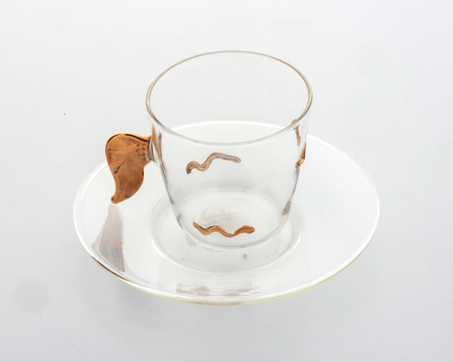 Other Set of Italian Glass Cups for Coffee with Golden Handles For Sale