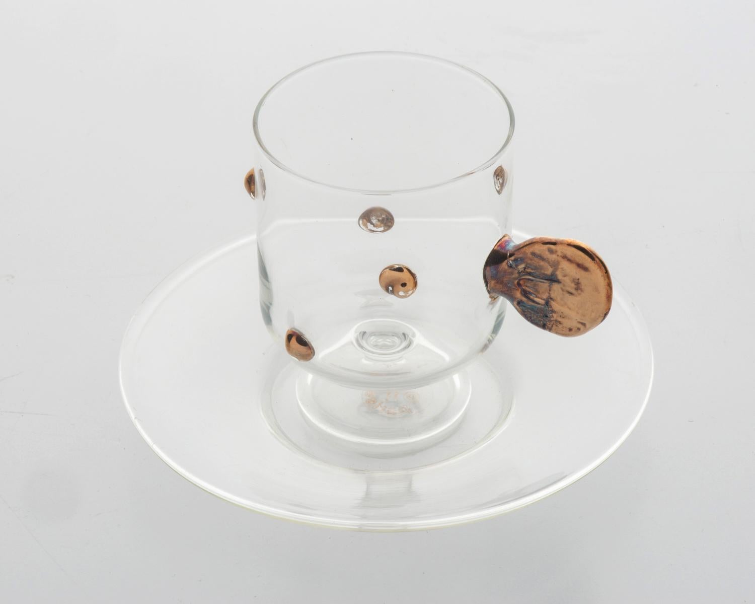 Set of Italian Glass Cups for Coffee with Golden Handles For Sale 2